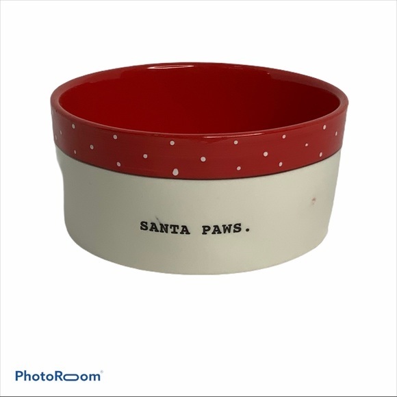 Rae Dunn “Santa Paws” Ceramic dog bowl size 5.75X2.75 EUC - Picture 1 of 8